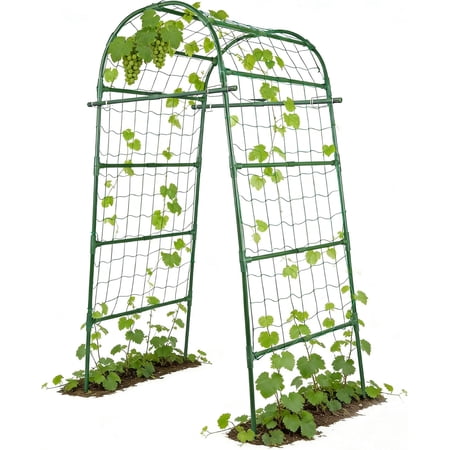 Garden Arch Trellis for Climbing Plants Outdoor, 7 Ft Tall Cucumber Trellis for Raised Bed, Metal Archway Arbor Trellis Support for Vegetables Beans Squash Peas Grape Vines Flowers