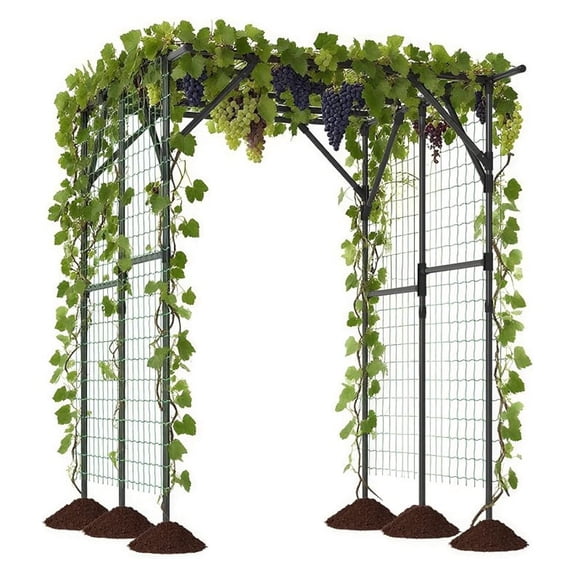 Garden Arch Trellis for Climbing Plants Outdoor, 79" x 59" x 78" Tall Grape Vine Support for Yard Lawn, Rustproof PE-Coated Metal Arbor Archway Pergola for Tomato Cucumber Vegetable Rose