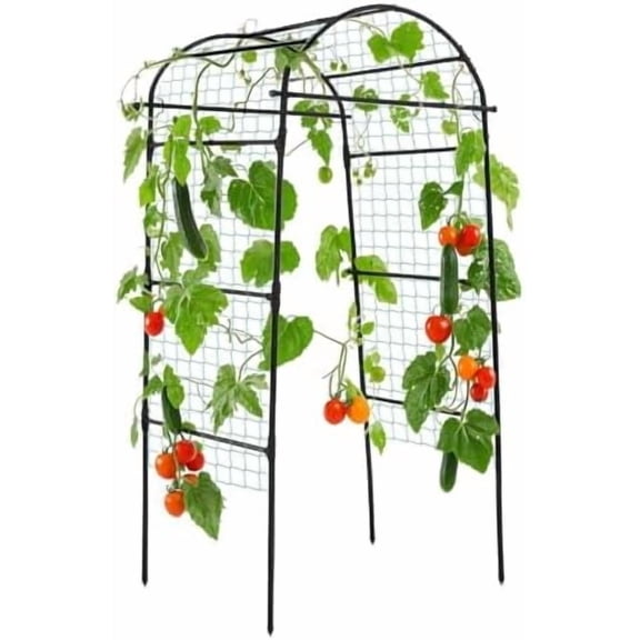Garden Arch Trellis for Climbing Plants Outdoor, 80 Inch Tall Grape Trellis Metal Vine Plants Support Flower Vegetable Tomato, Cucumber Trellis for Raised Bed, Black