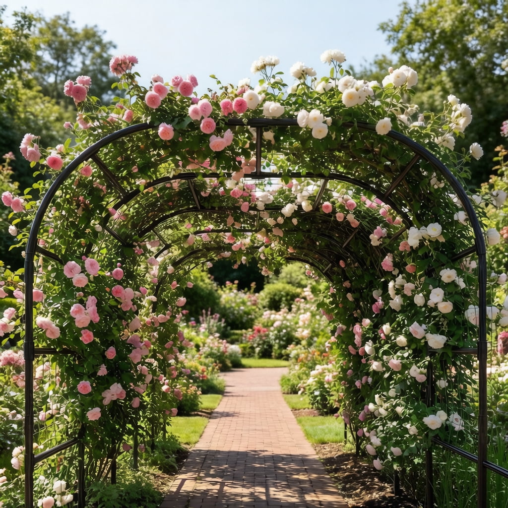 Garden Arch Trellis for Climbing Plants Outdoor, 88" x 88" x 88" Metal Core Tall Archway Tunnel Plant Support for Cucumber, Tomato, Vine Flowers, Vegetables, Climbing Plants