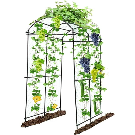 Garden Arch Trellis for Climbing Plants, Support for Flower Vegetable Pea Fruit Vine, Trellis Archway Yard/Garden Outdoor Decoration Arch Tunnel Trellis 𝟳 ft Tall Black Metal Plastic