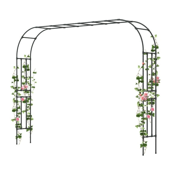 Garden Arch Trellis - Length: 98.5in, Height: 94.5in Garden Arch Arbor Trellis for Climbing Plants Outdoor - Garden Arch for Lawn, Party, Ceremony Wedding Decoration (Black)