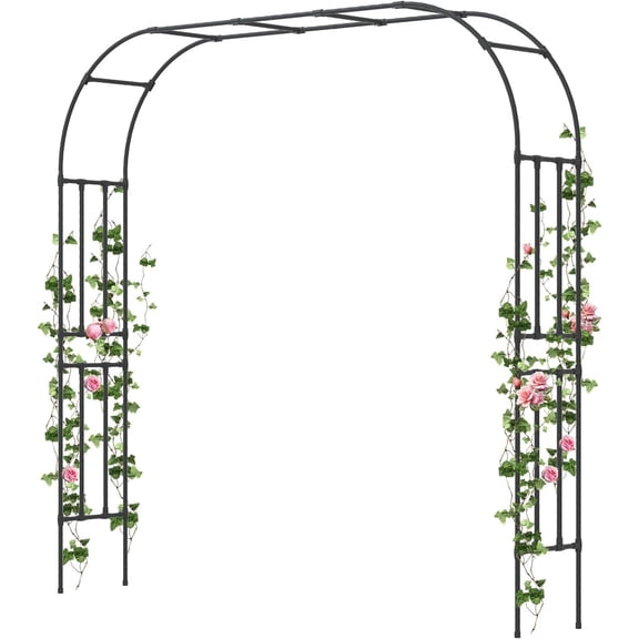 Garden Arch Trellis - Length: 98.5in, Height: 94.5in Garden Trellis for Climbing  Outdoor - Garden Arch for Lawn, Party, Ceremony Wedding Decoration (Black)