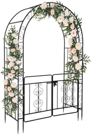 Garden Arch Trellis with Lockable Gate Door, Double Layer Iron Arc Top ...