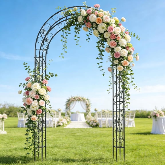 Garden Arch Trellis, Wedding Arch Frame with Butterfly Pattern, Metal Trellis for Climbing Plants Outdoor, Garden Arbor for Ceremony Party, Backyard, Lawn, Patio, 88.58" H x 51.18" W x 16.93" D