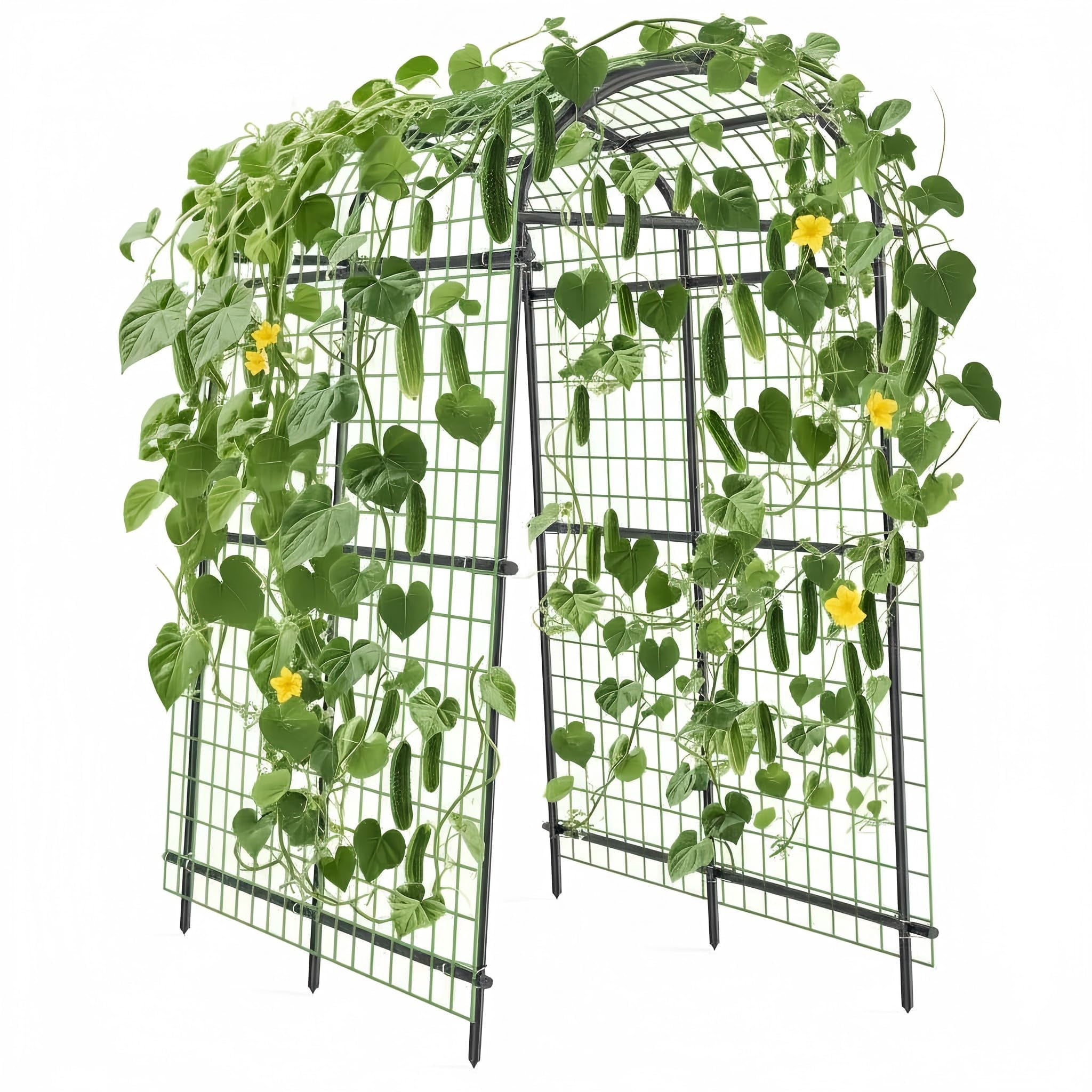 Garden Arch Trellis for Climbing Plants, 7FT Tall Cucumber Trellis with Clips & Nylon Net, Archway Arbor Plant Support for Raised Bed