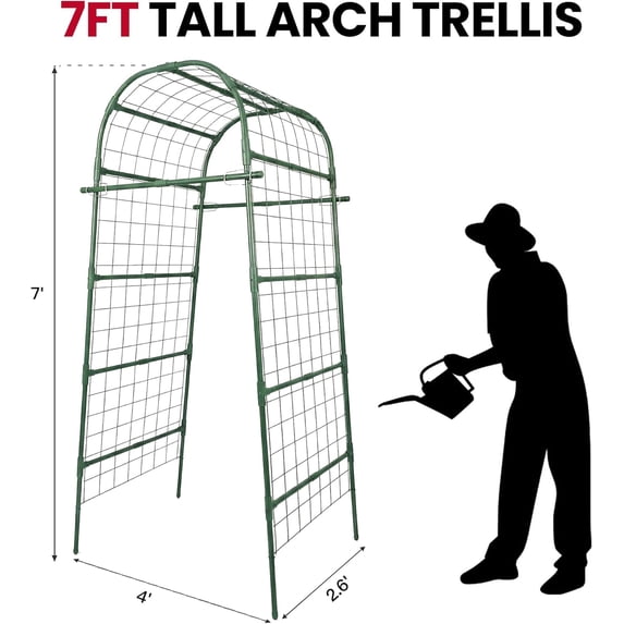 Garden Arch Trellis for Climbing Plants Outdoor, 7 Ft Tall Metal Archway Support for Vegetables Beans Squash Peas Grape Vines Flowers
