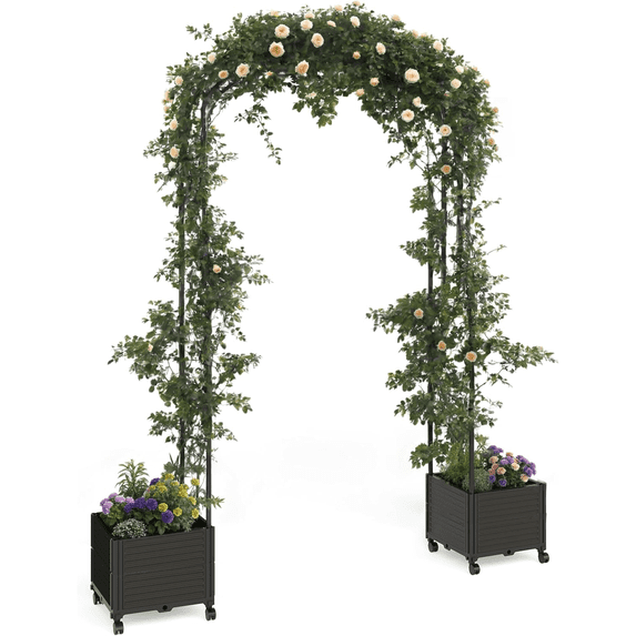 Garden Arch Trellis with Wheels for Climbing Plants Metal Arch Flowers Frame Backdrop Stand for Wedding Garden Party Plant Flower
