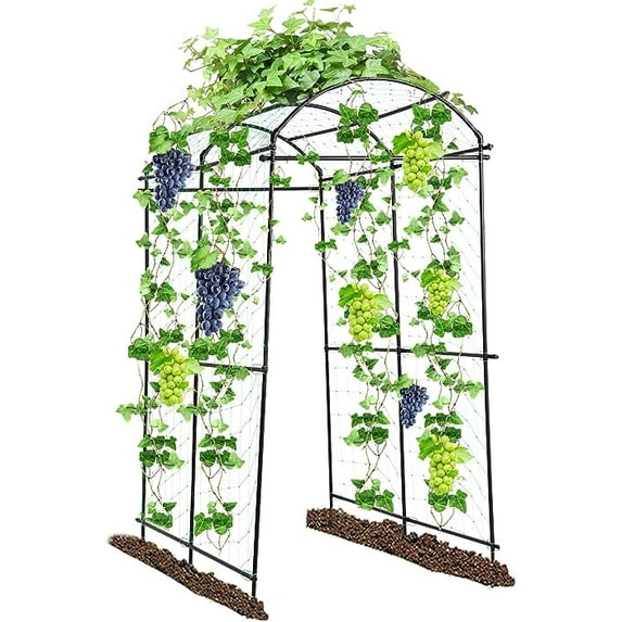 Garden Arch Tunnel Trellis for Climbing Plant 7 ft Tall Black Metal Plastic, Support for Vegetable/Fruit/Flower/Cucumber/Grape Outdoor,Garden/Yard/Walkway/Raised Bed Decoration