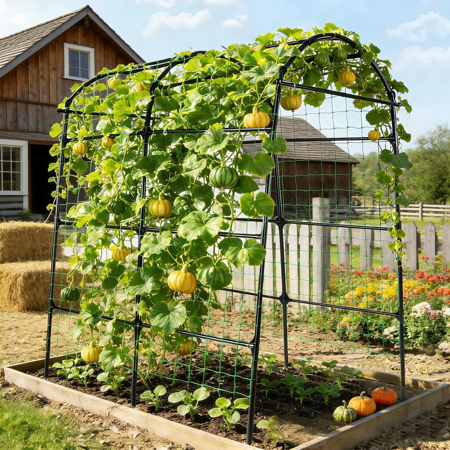 Garden Arch Tunnel Trellis for Climbing Plants Outdoor, 7 ft Tall Metal Walkway,  Archway for Vines Vegetables Yard Lawn, Cucumber Trellis for Garden Raise Bed, Black