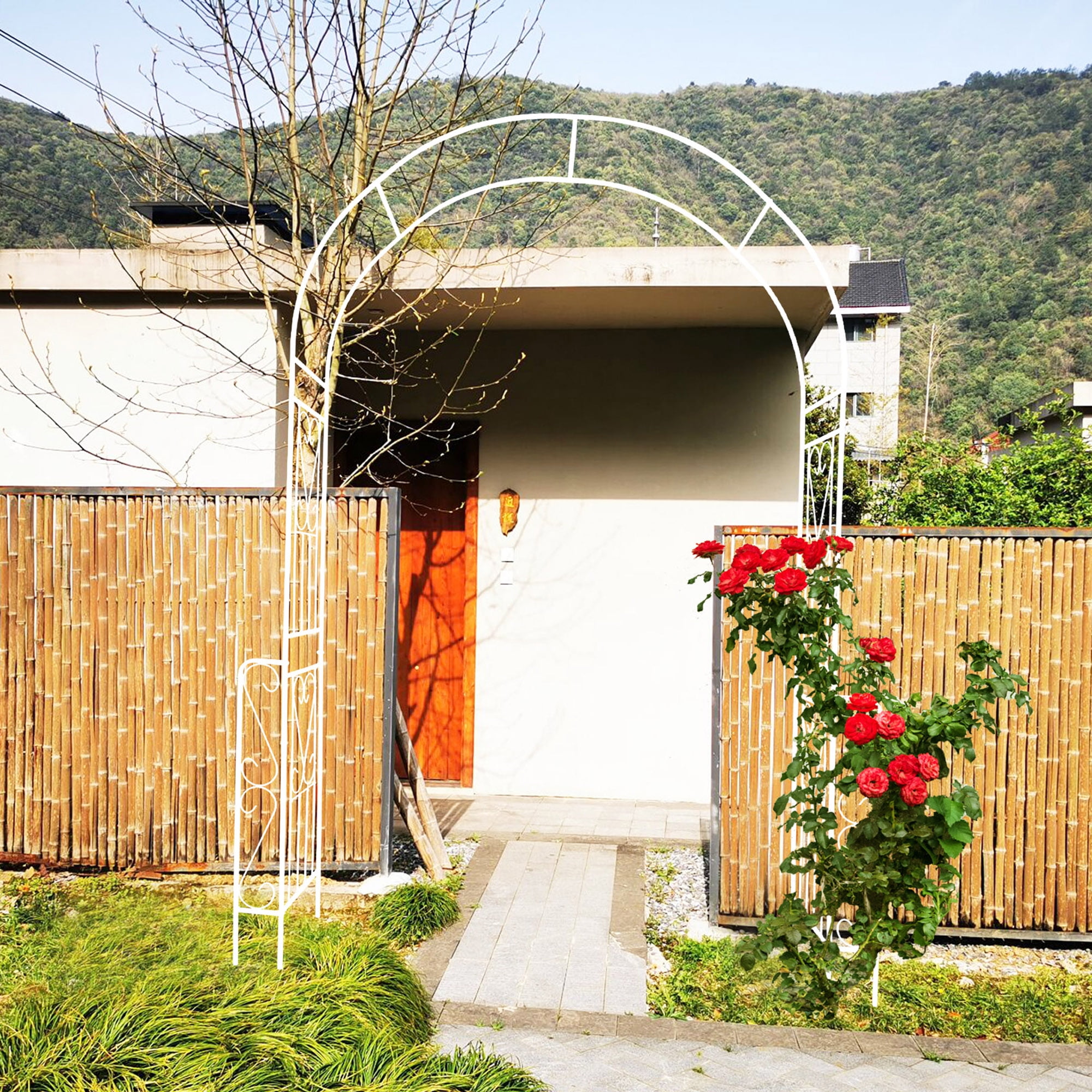 Garden Arch W55" x H94.5" Garden Arbor Trellis Climbing Plants Support Rose Arch Outdoor Arch Cream White