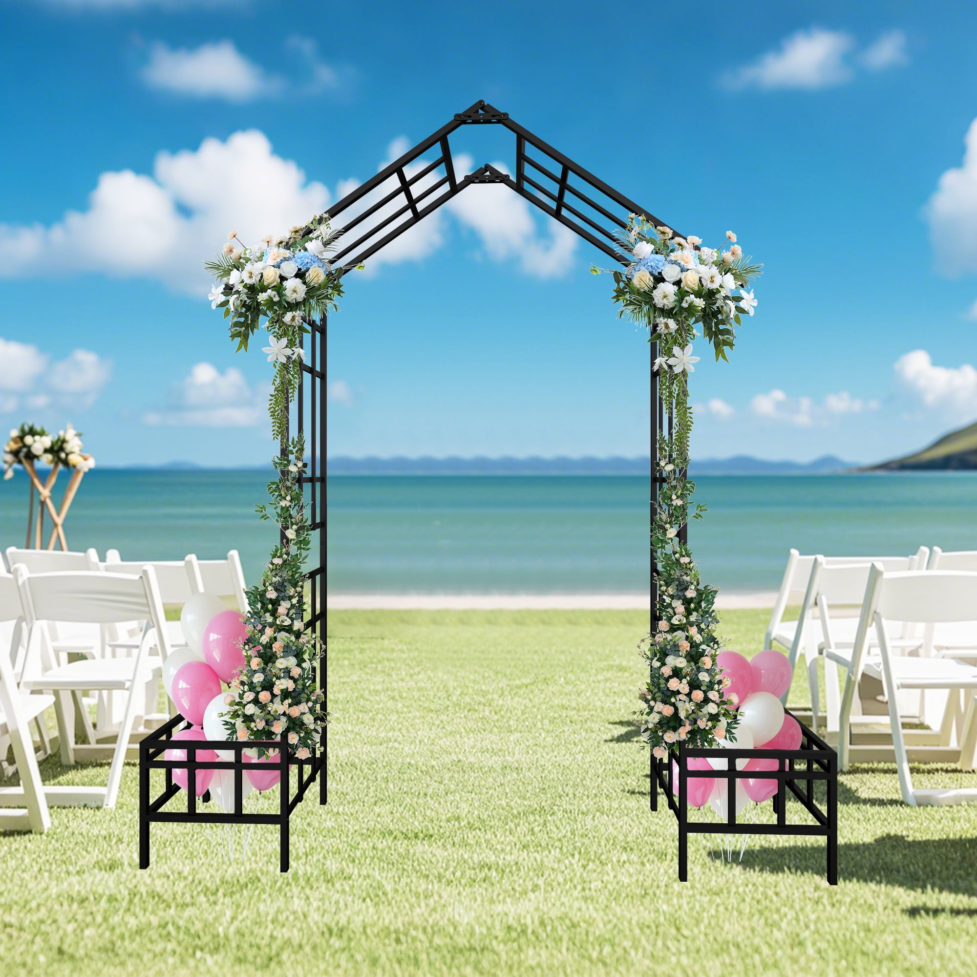 Garden Arch with Adjustable Width W68.11"-W94.29" Climbing Plants Support Rose Arch Outdoor Black