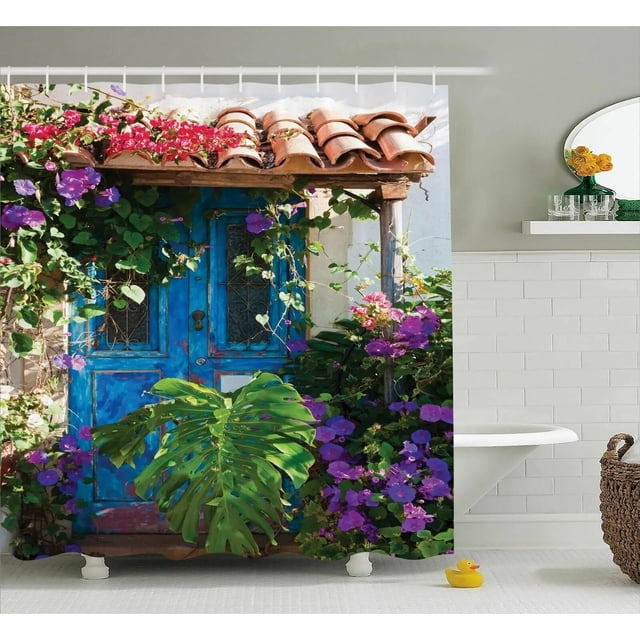 Garden Architecture Outdoor Shower Curtains Windy Towns Floral Windows