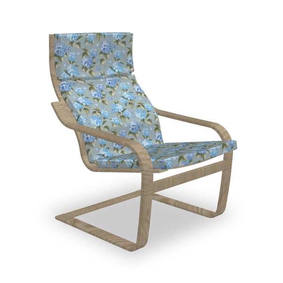 Garden Armchair Pad and Slipcover, Botanical Blue Hydrangea Flowers on Polka Dot Background Feminine Design, 1 Piece Soft Cushion Replacement with Removable Cover, Blue Grey Sage Green, by Ambesonne