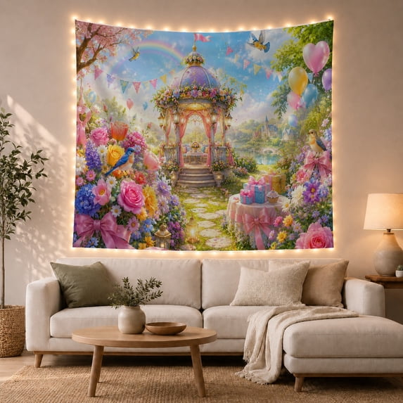 Garden Around Ornate With Domed Gazebo Golden Accents, Mystical Fantasy for Space Lovers, Galaxy Room Decor, Valentine's Day Gift, Tapestry Wall Hanging for Bedroom and Dorm