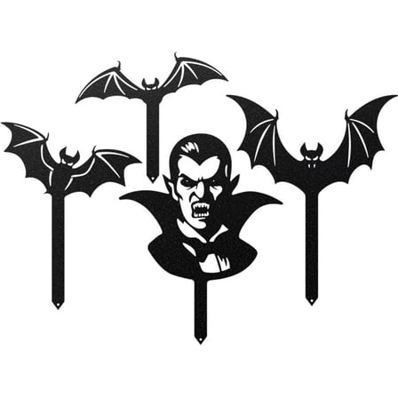 Garden Art Bats & Dracula Halloween Decor – Spooky Metal Yard Stakes for Outdoor & Garden Displays – Seasonal Holiday Decoration for Lawns, Pathways & Flower Beds (FULL SET)