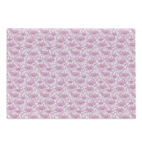 Garden Art Cutting Board, Pastel Colored Line Art Pattern Flourishing Wildflowers with Foliage, Decorative Tempered Glass Cutting and Serving Board, Large Size, Pink and Pale Pink, by Ambesonne