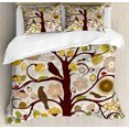 thumbnail image 1 of Garden Art Duvet Cover Set, Layout of Botanical Elements on a Tree, Decorative 3 Piece Bedding Set with 2 Pillow Shams, Queen Size, Chocolate Dark Yellow, by Ambesonne, 1 of 3