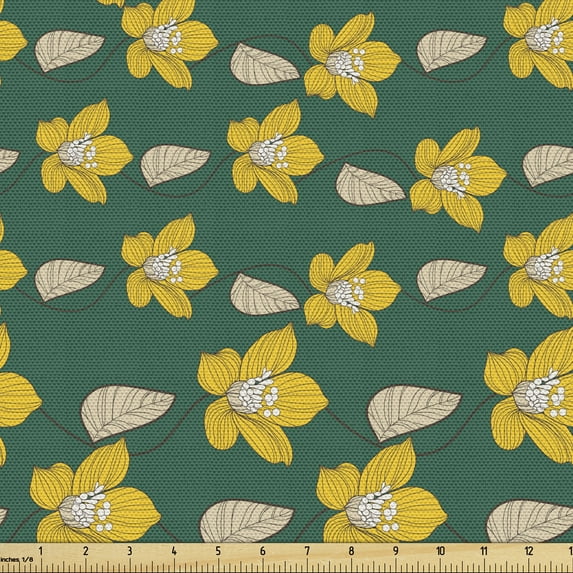 Garden Art Fabric by the Yard, Abstract Blossoming Spring Flowers with Foliage Vintage Botanical Illustration, Decorative Upholstery Fabric for Sofas and Home Accents, Multicolor by Ambesonne