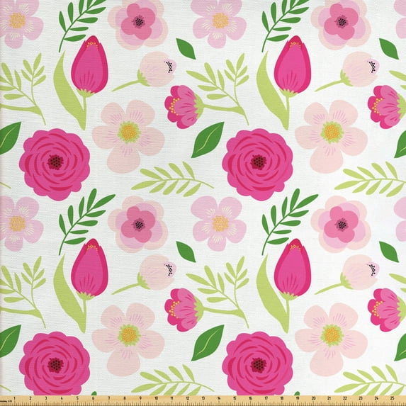 Ambesonne Garden Art Fabric by the Yard Upholstery, Rustic Country Meadow, 5 Yards, Multicolor