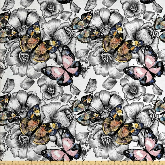 Ambesonne Garden Art Fabric by the Yard Upholstery, Roses in Blossom Spring, 5 Yards, Multicolor