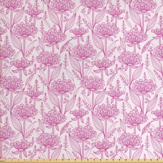 Ambesonne Garden Art Fabric by the Yard Upholstery, Pastel Spring Bloom, 3 Yards, Pink and Pale Pink