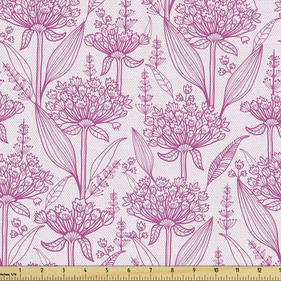 Ambesonne Garden Art Fabric by the Yard Upholstery, Pastel Spring Bloom, 1 Yard, Pink and Pale Pink
