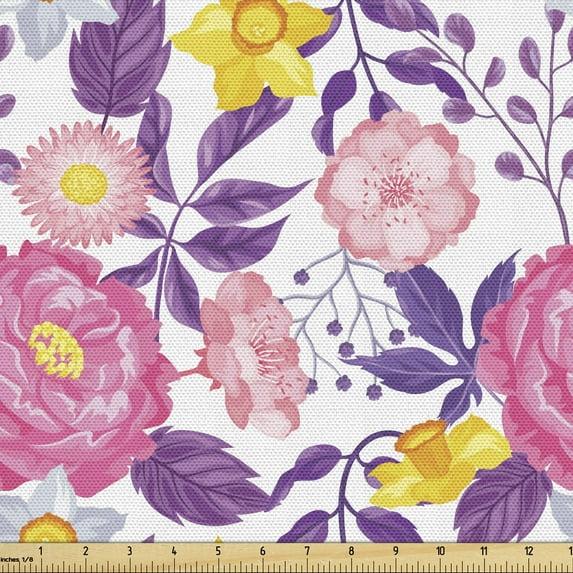 Ambesonne Garden Art Fabric by the Yard Upholstery, Delicate Blossoms, 10 Yards, Multicolor