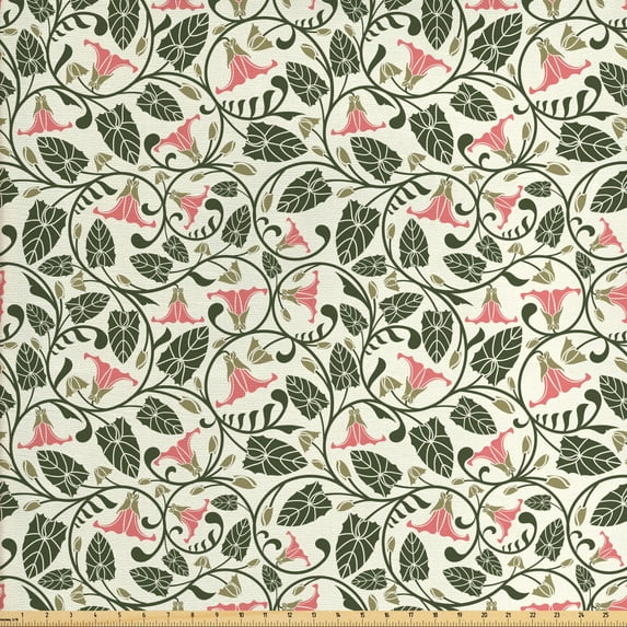 Ambesonne Garden Art Fabric by the Yard Upholstery, Retro Scroll Pattern, 2 Yards, Multicolor