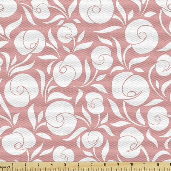 Garden Art Fabric by the Yard, Romantic Sensual Calla Flowers Pattern as Silhouette Petal Leaves Print, Decorative Upholstery Fabric for Chairs & Home Accents, Pale Pink and White by Ambesonne