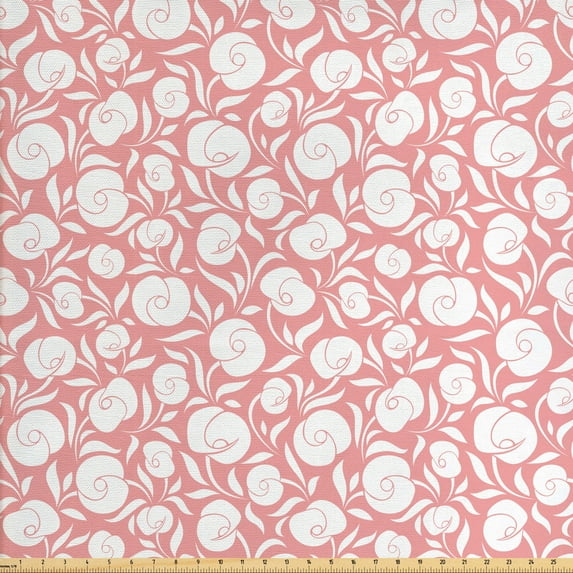 Garden Art Fabric by the Yard, Romantic Sensual Calla Flowers Pattern as Silhouette Petal Leaves Print, Decorative Upholstery Fabric for Chairs & Home Accents, Pale Pink and White by Ambesonne