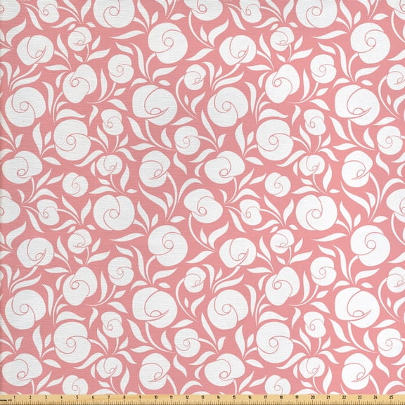 Garden Art Fabric by the Yard, Romantic Sensual Calla Flowers Pattern as Silhouette Petal Leaves Print, Decorative Upholstery Fabric for Chairs & Home Accents, Pale Pink and White by Ambesonne