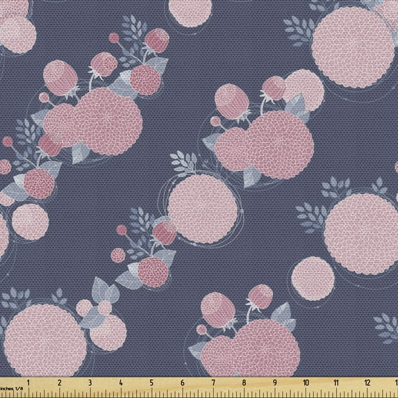Ambesonne Garden Fabric by the Yard Upholstery, Pink Asters Romantic, 2 Yards, Dark Slate Blue Blush