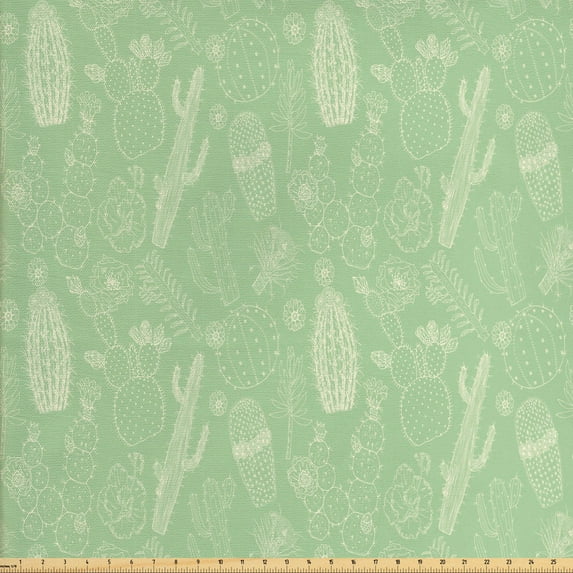 Ambesonne Garden Art Fabric by the Yard Upholstery, Exotic Desert Succulents, 3 Yards, Pale Green Coconut