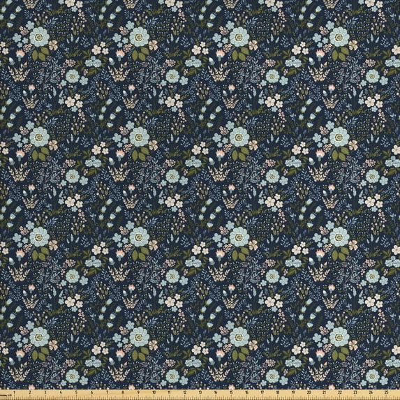Garden Art Fabric by the Yard Upholstery, Summer Flowers with Tiny Leaves and Sprouts Complex Design Reviving Nature Theme, Decorative Fabric for DIY and Home Accents, Multicolor by Ambesonne