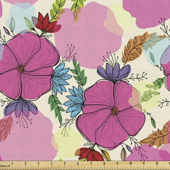 Ambesonne Garden Art Fabric by the Yard Upholstery, Colorful Leaves Splashes, 1 Yard, Multicolor