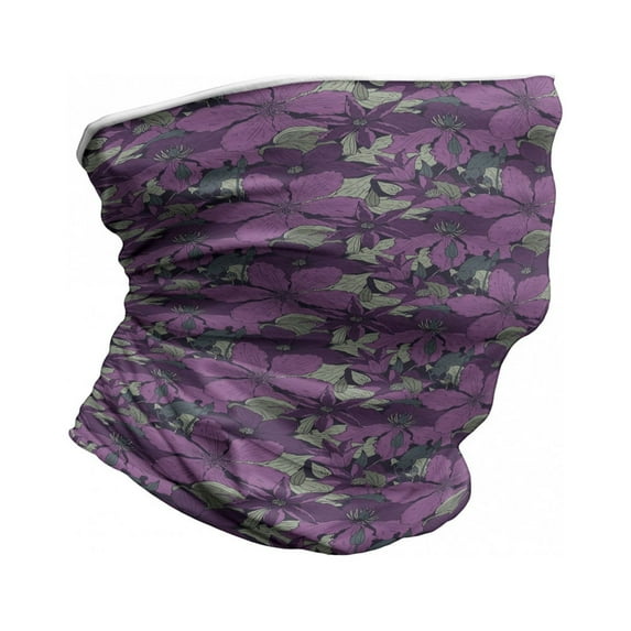 Garden Art Neck Gaiter, Vintage Clematis Flowers, Unisex, Purple Multicolor, by Ambesonne