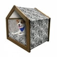 thumbnail image 1 of Garden Art Pet House, Botanical Pattern with Hand Drawn Flowers Frangipani Mimosa and Lotus, Outdoor & Indoor Portable Dog Kennel with Pillow and Cover, 5 Sizes, Black White Pale Grey, by Ambesonne, 1 of 5