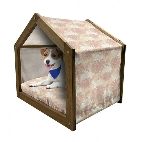 Garden Art Pet House, Vintage Flower Blooms Composition Ornamental Spring Season Illustration, Outdoor & Indoor Portable Dog Kennel with Pillow and Cover, 5 Sizes, Coral White Peach, by Ambesonne