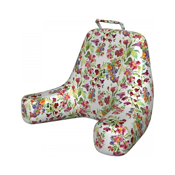Garden Art Reading Pillow, Watercolor Style Composition with Colorful Wildflowers Blossoming Seasonal Flora, Bedrest Cushion with Back Pocket and Washable Cover, 2 Sizes, by Ambesonne