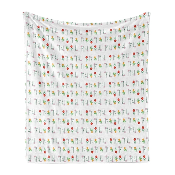 Garden Art Soft Flannel Fleece Blanket, Blossoming Bedding Plants up and down Daisy Field Nature Coming Alive in Spring, Cozy Plush for Indoor and Outdoor Use, 50" x 70", Multicolor, by Ambesonne