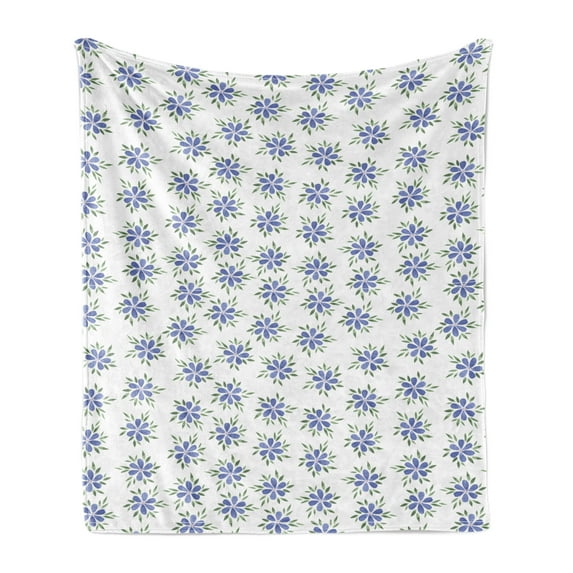 Garden Art Soft Flannel Fleece Blanket, Repeated Pattern of Watercolor Design of Flowers in Pastel Tones, Cozy Plush for Indoor and Outdoor Use, 50" x 70", Ceil Blue Green and White, by Ambesonne