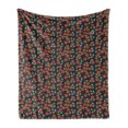 thumbnail image 1 of Garden Art Soft Flannel Fleece Throw Blanket, Dark Toned Dotted Background with Flower Silhouettes and Foliage, Cozy Plush for Indoor and Outdoor Use, 60" x 80", Night Blue Ruby Green, by Ambesonne, 1 of 6