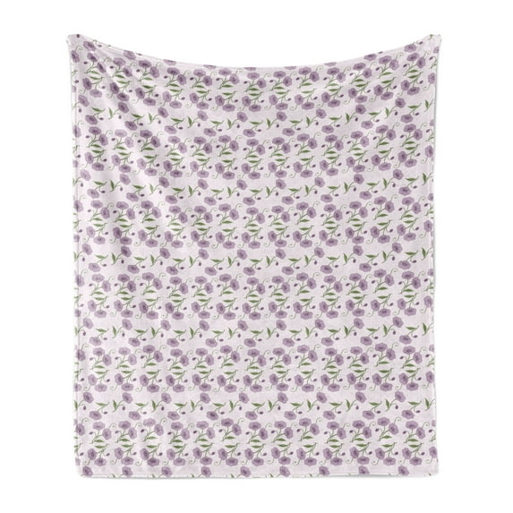 Garden Art Soft Flannel Fleece Throw Blanket, Retro Style Violet Flowers and Buds Springtime Pattern on Polka Dots, Cozy Plush for Indoor and Outdoor Use, 60" x 80", Mauve Green, by Ambesonne