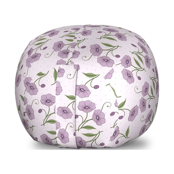 Garden Art Storage Toy Bag Chair, Retro Style Violet Flowers and Buds Springtime Pattern on Polka Dots, Stuffed Animal Organizer Washable Bag, Small Size, Mauve Green, by Ambesonne