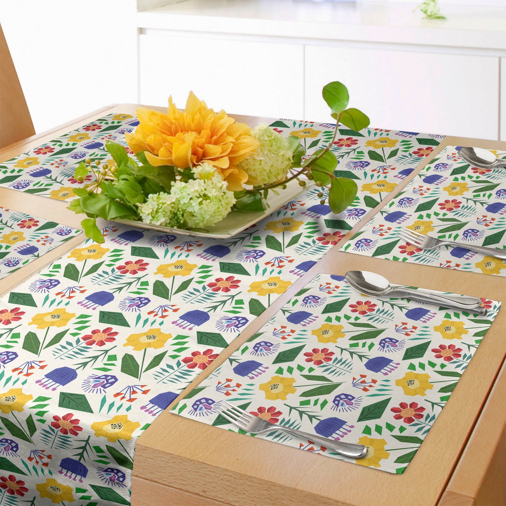 Garden Art Table Runner & Placemats, Scandinavian Style Illustration of