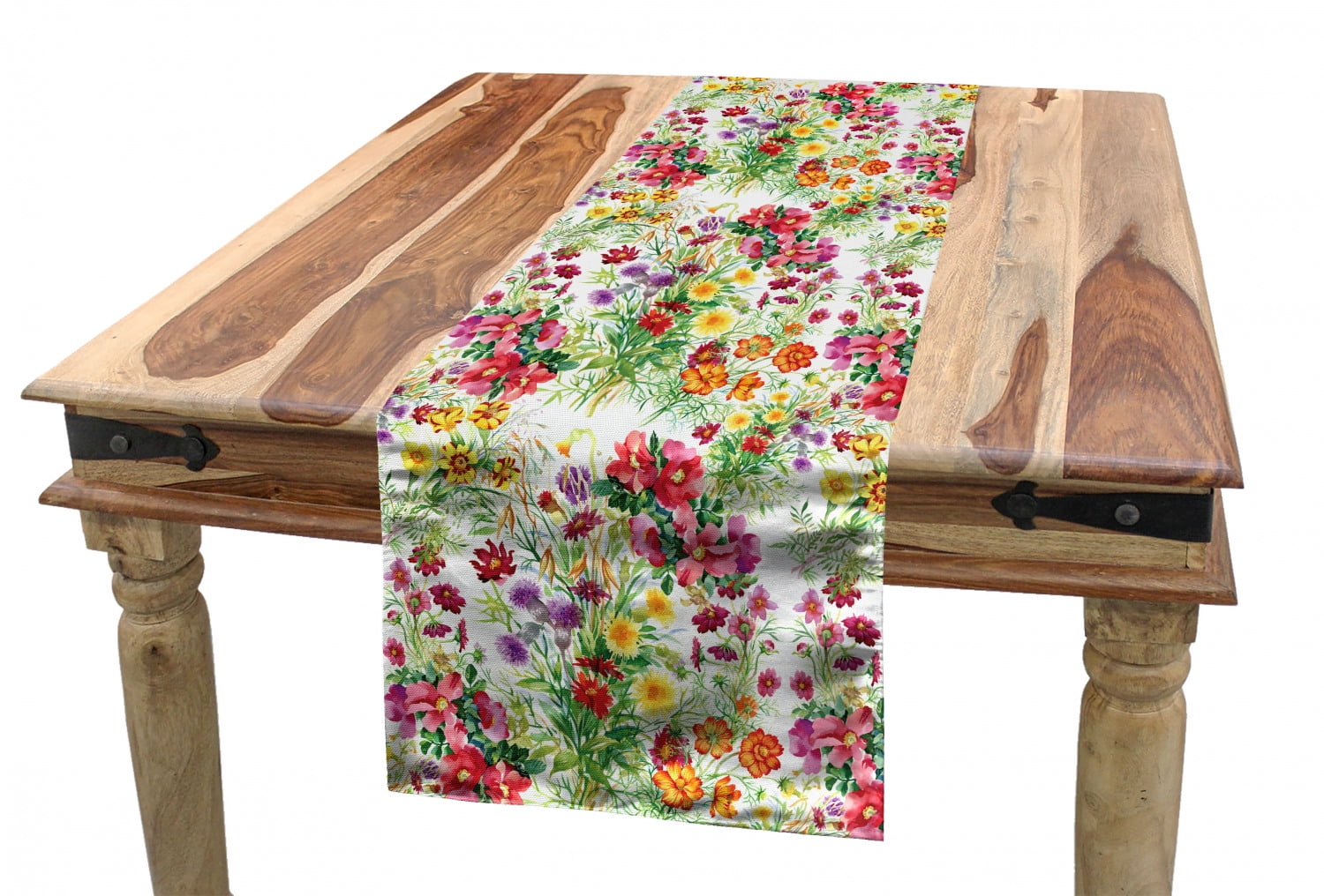 Garden Art Table Runner, Watercolor Peonies and Wildflowers Botanical ...