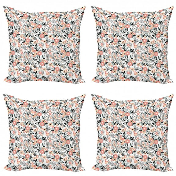 Ambesonne Garden Art Throw Pillow Cover 4 Pack, Flowering Field, 18", Charcoal Grey Mustard