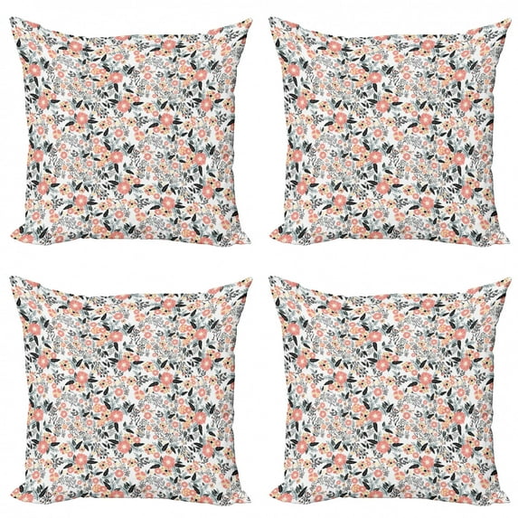 Ambesonne Garden Art Throw Pillow Cover 4 Pack, Flowering Field, 24", Charcoal Grey Mustard