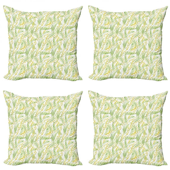 Ambesonne Garden Art Throw Pillow Cover 4 Pack, Watercolor Mimosa, 16", Apple Green and Yellow